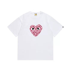 BAPE x PLAY Style Camo Heart Short-Sleeve Tee - White/Pink