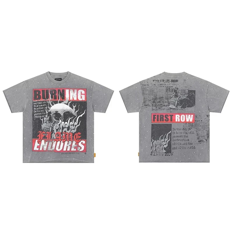 First Row “Burning Flame Endures” Skull Rhinestone Vintage Tee
